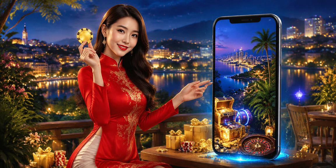 Người dùng tại Đà Lạt mặc áo dài sử dụng ứng dụng casino trên điện thoại di động